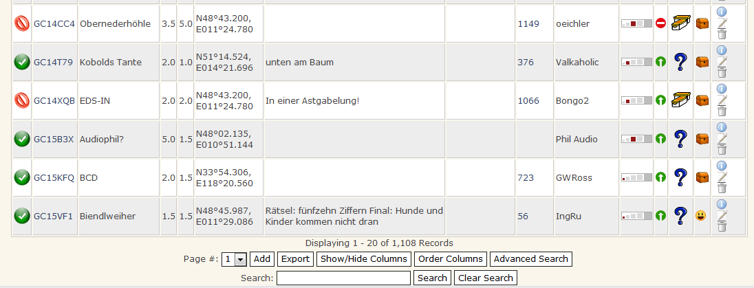 Koordinaten Datenbank